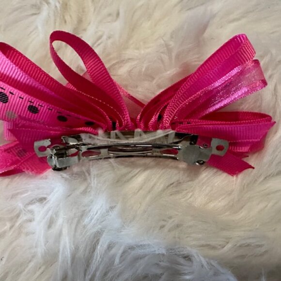 Neon Pink & Polka Dot 4" Large Loopy Bow    4B2594  Handmade NWT Boutique - Picture 2 of 2